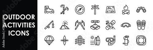 Outdoor Activities icons. Set of editable line icons. Vector illustration