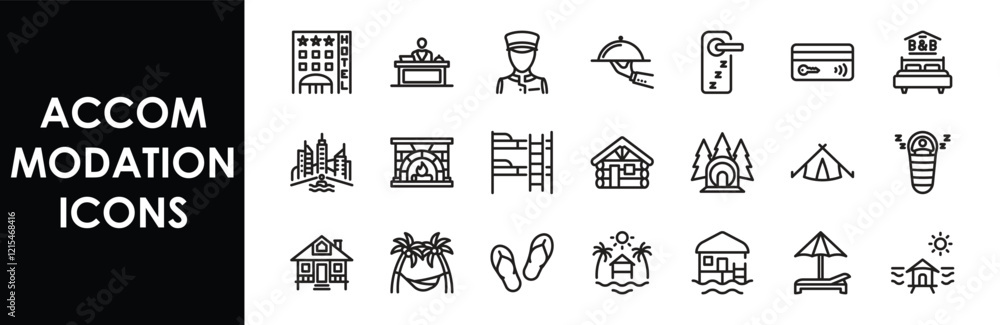 Fototapeta premium Accommodation icons. Set of editable line icons. Vector illustration