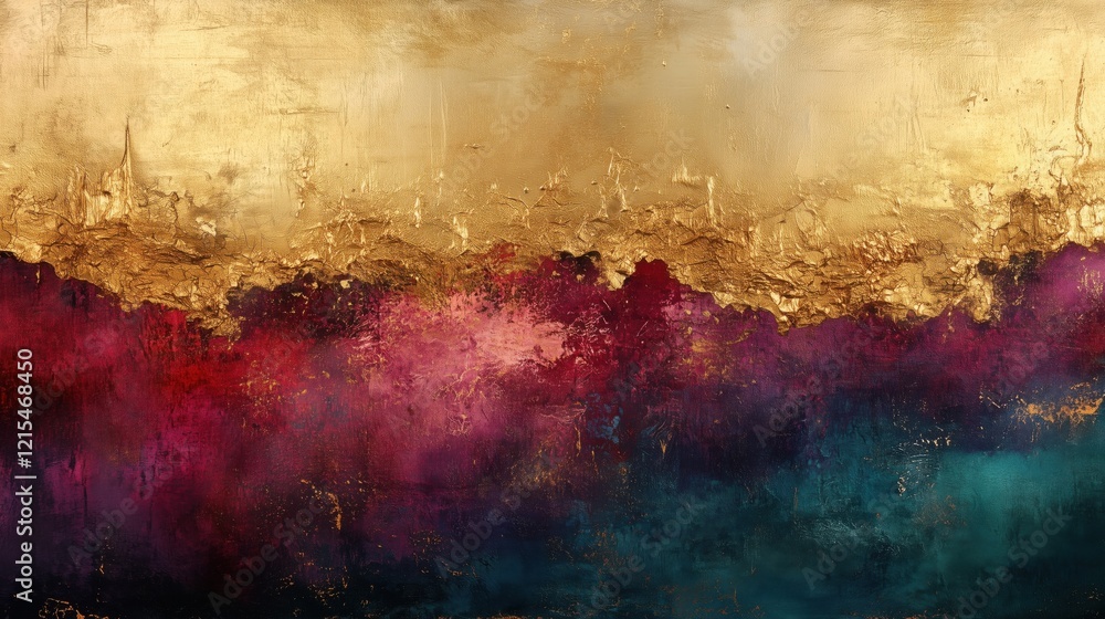 Fototapeta premium Luxurious abstract design with gold accents and vibrant red-blue textures