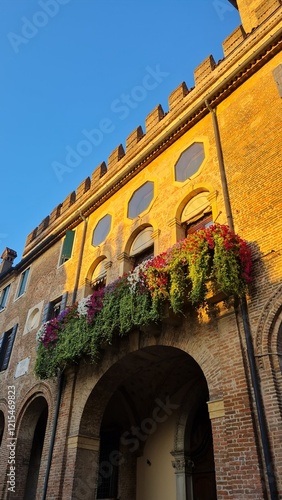 Outside Garden. Architecture in the cities in Bologna, Italy. Travel and art
