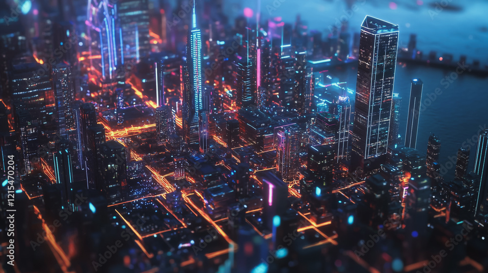 Smart digital Innovation city with connection network reciprocity over the twilight cityscape. of future smart wireless digital city and social media networking systems that connects people with city Smart digital Innovation city with connection network reciprocity over the twilight cityscape. of future smart wireless digital city and social media networking systems that connects people with city