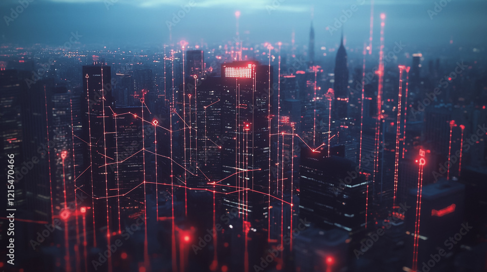 Smart digital Innovation city with connection network reciprocity over the twilight cityscape. of future smart wireless digital city and social media networking systems that connects people with city Smart digital Innovation city with connection network reciprocity over the twilight cityscape. of future smart wireless digital city and social media networking systems that connects people with city
