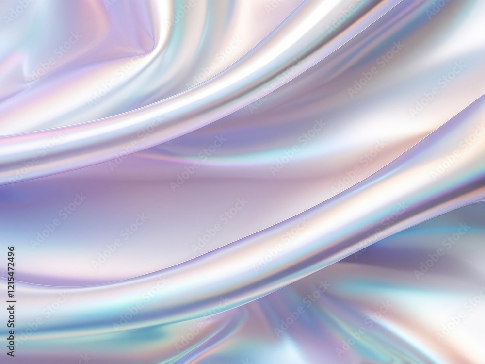 Naklejka premium A stunning close-up of iridescent white glossy fabric with delicate pastel reflections, creating a futuristic and elegant aesthetic. Generative AI