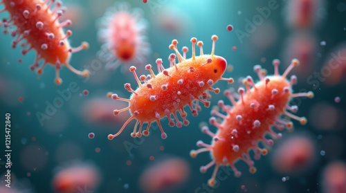 A detailed close-up of vibrant microorganisms floating in an aquatic environment photo