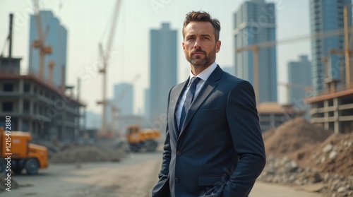 Wallpaper Mural A man in a suit stands confidently on a construction site, symbolizing leadership, development and progress Torontodigital.ca