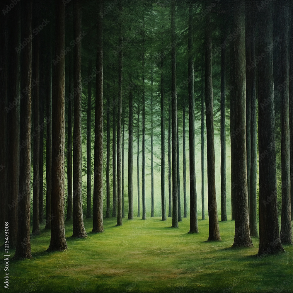 Peaceful forest path surrounded by tall trees Peaceful forest path surrounded by tall trees