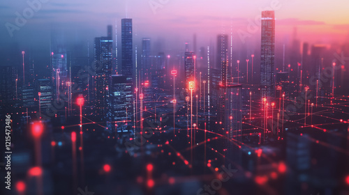 Wallpaper Mural Smart digital Innovation city with connection network reciprocity over the twilight cityscape. of future smart wireless digital city and social media networking systems that connects people with city Torontodigital.ca