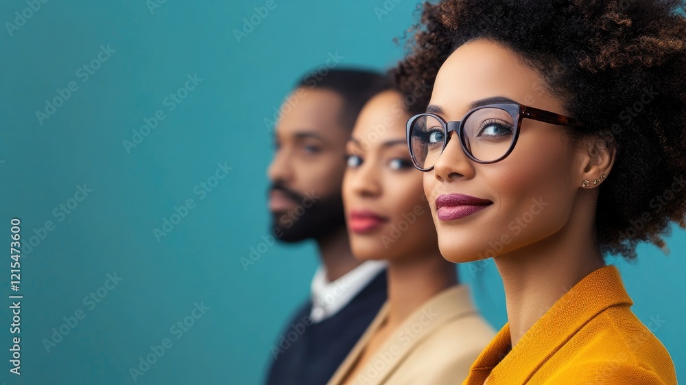 Fototapeta premium Three diverse professionals in focus, with confident expressions
