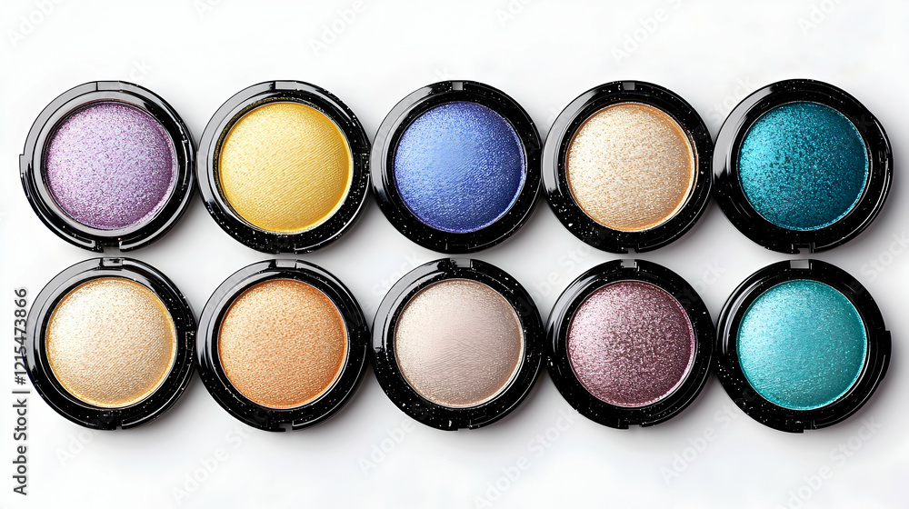A set of colorful eyeshadow palettes, isolated on the white background A set of colorful eyeshadow palettes, isolated on the white background