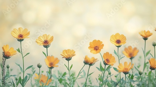 Wallpaper Mural Vibrant Yellow Flowers Blossoming in a Softly Blurred Background Creating a Dreamy and Serene Atmosphere Perfect for Nature Lovers and Floral Enthusiasts Capturing the Essence of Beauty Torontodigital.ca