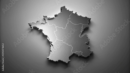 Silhouette of France Map on Grey Background - Dramatic Stock Photo