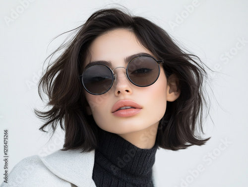 Wallpaper Mural Stylish young woman poses with sunglasses in studio Torontodigital.ca