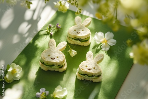 Mini sandwiches shaped like bunnies, bunny shapes photo