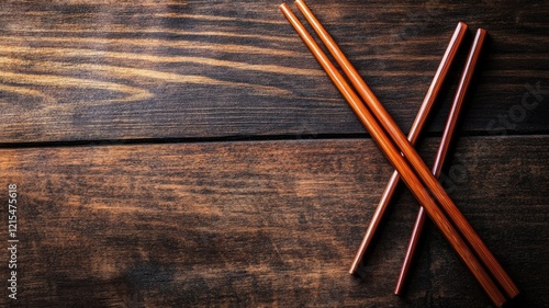 Wooden chopsticks on dark wooden table, crossed and uncrossed photo