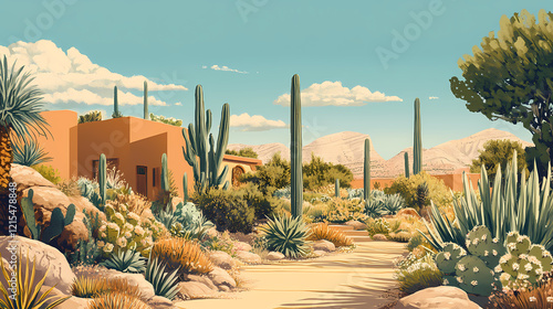 Oases bloom in desert landscapes, offering respite and life in arid environments. Desert Haven. Illustration