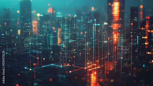 Wallpaper Mural Smart digital Innovation city with connection network reciprocity over the twilight cityscape. of future smart wireless digital city and social media networking systems that connects people with city Torontodigital.ca