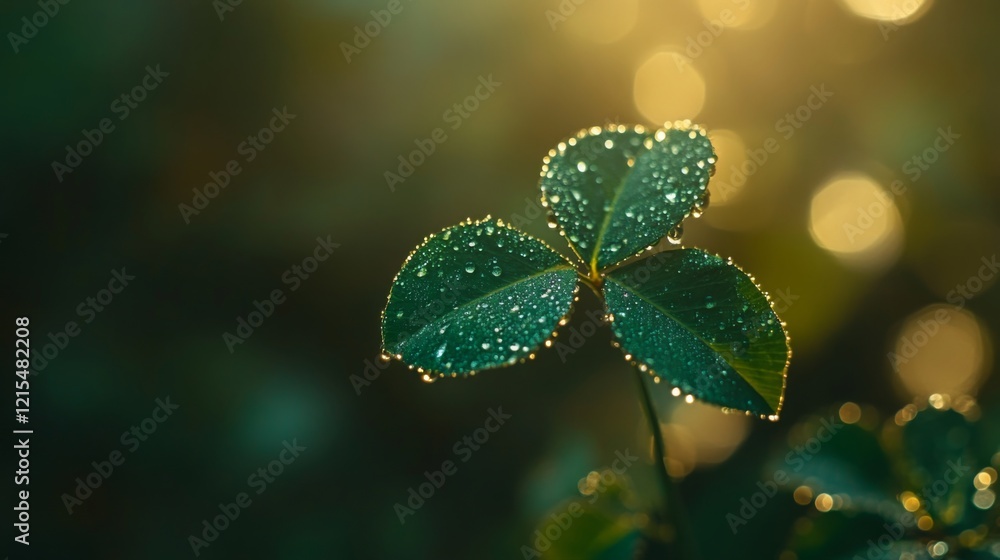 Vibrant green clover with dew drops bathed in golden sunlight, symbolizing luck and renewal in nature's embrace. Vibrant green clover with dew drops bathed in golden sunlight, symbolizing luck and renewal in nature's embrace.