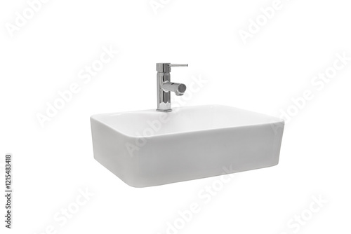 Canvas Print white washbasin with tap isolated on white background
