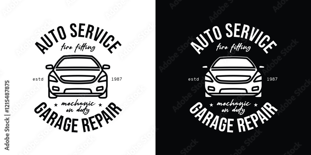 Obraz premium Car service emblem. Original vector illustration in vintage style. T-shirt design.