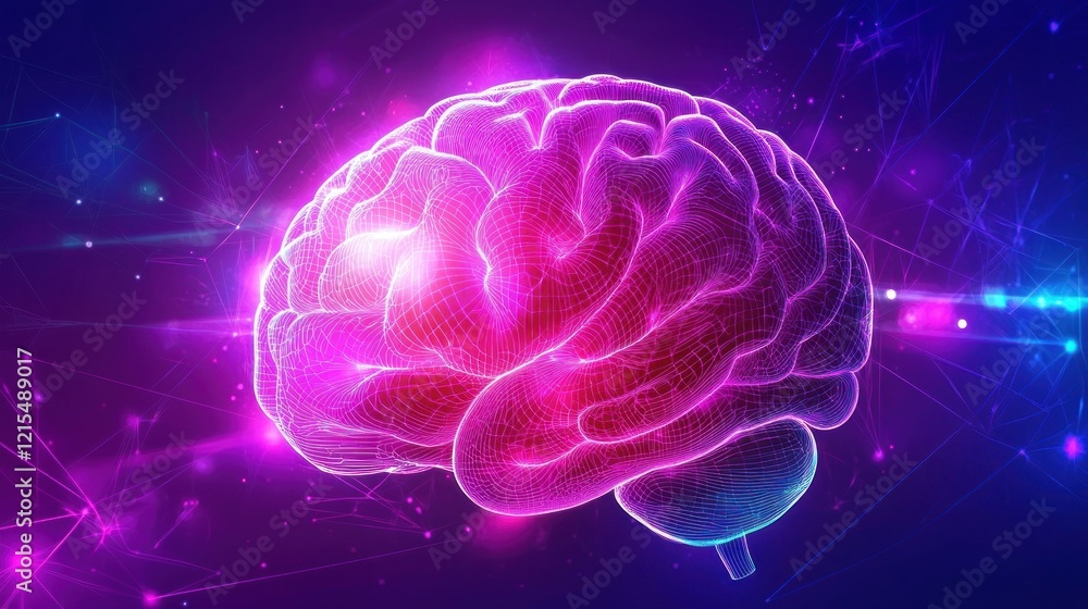Glowing digital brain, network background, AI concept Glowing digital brain, network background, AI concept