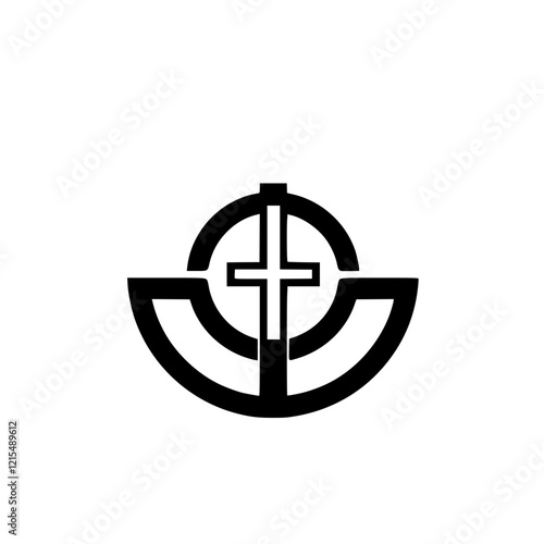 Modern Minimalist Cross Symbol: Religious Faith Icon Design. Perfect for church logos, websites, and spiritual branding.