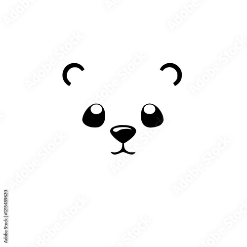 Adorable Polar Bear Cub Face: Minimalist Animal Cartoon Illustration