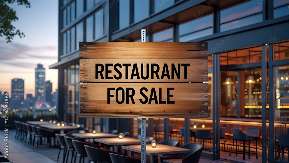Obraz premium Urban Restaurant for Sale Real Estate Image Highlighting Visible Signage Designed for Property Agents and Business Owners