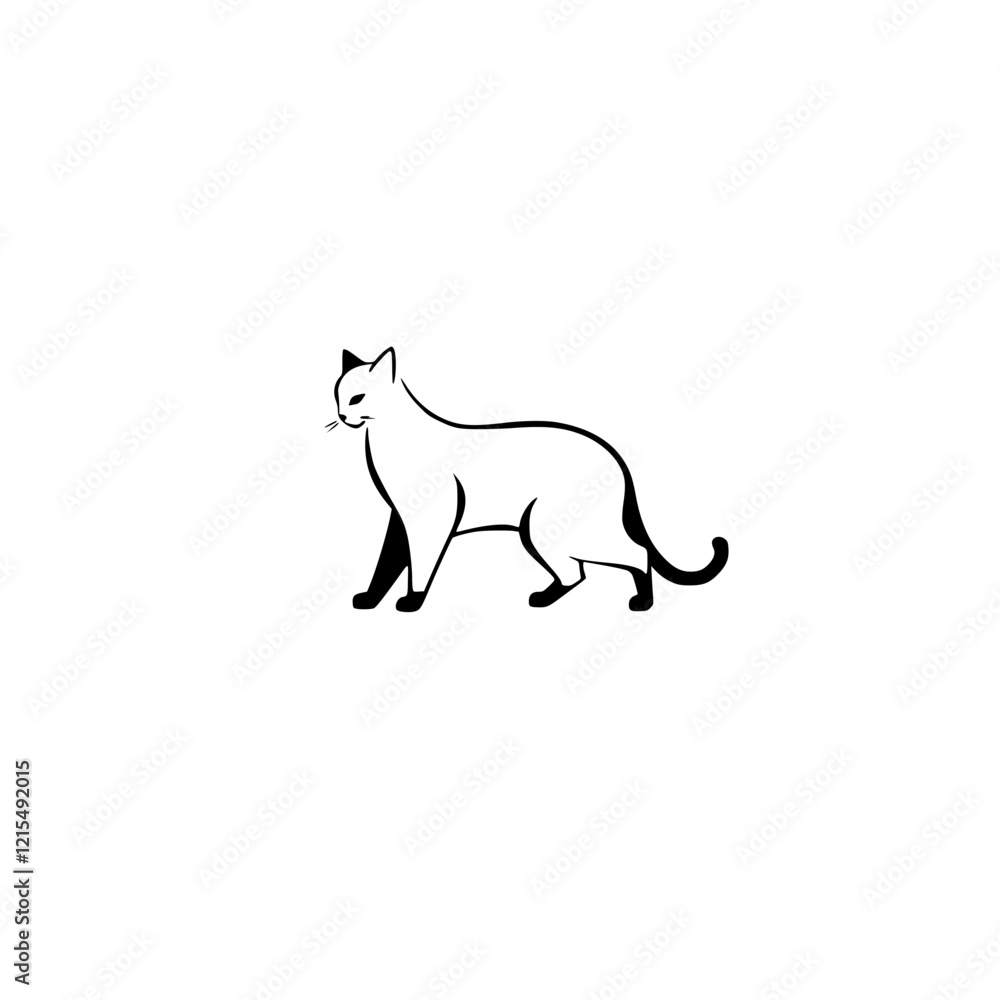 Obraz premium Elegant Cat Silhouette: Minimalist Black and White Feline Vector Graphic