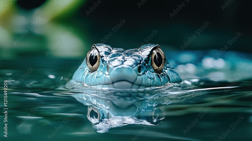 Blue snake swimming, jungle, close-up, reflection, wildlife Blue snake swimming, jungle, close-up, reflection, wildlife