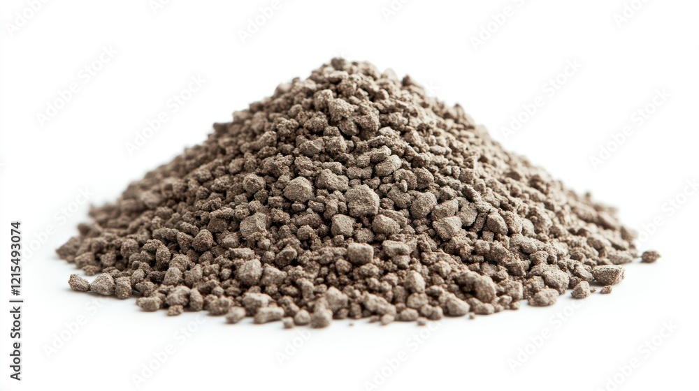 Brown granular material, studio shot, white background, gardening