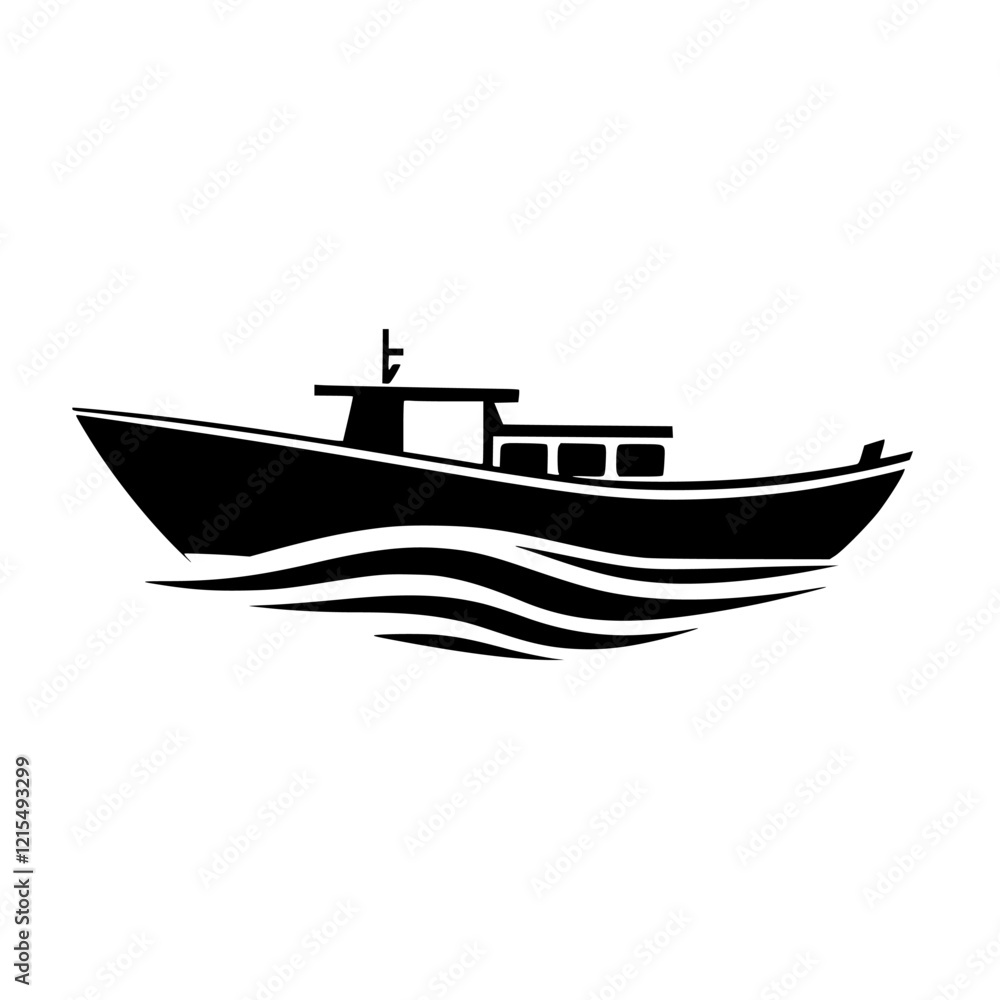 Black and White Boat Icon on Waves: A Nautical Vessel Graphic Design Black and White Boat Icon on Waves: A Nautical Vessel Graphic Design