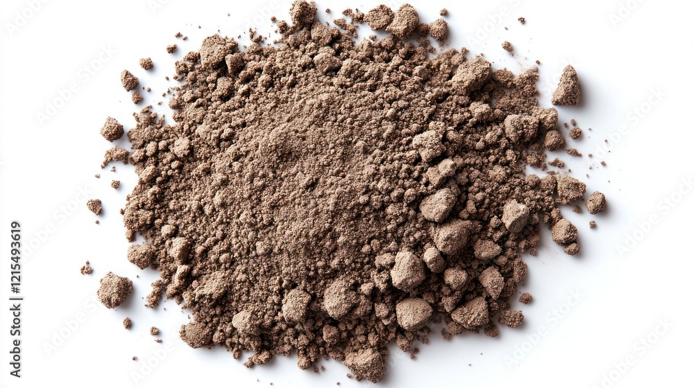 Brown powder pile, studio shot, white background, ingredient Brown powder pile, studio shot, white background, ingredient