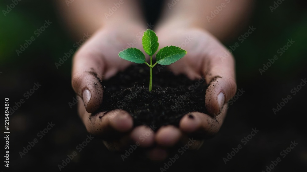 A person is holding a small plant in their hand A person is holding a small plant in their hand