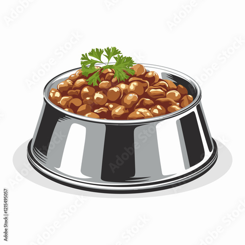 Illustration of a Pet Food Bowl with Fresh Garnish