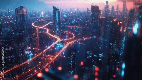 Wallpaper Mural Smart digital Innovation city with connection network reciprocity over the twilight cityscape. of future smart wireless digital city and social media networking systems that connects people with city Torontodigital.ca