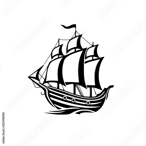 Vintage Sailing Ship: A Nautical Illustration of a Classic Sailing Vessel on the Ocean Waves