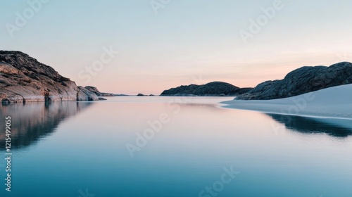 Wallpaper Mural Calm azure waters stretch between rocky cliffs under a pastel sky, offering a breathtaking scene of natural simplicity and peace. Torontodigital.ca