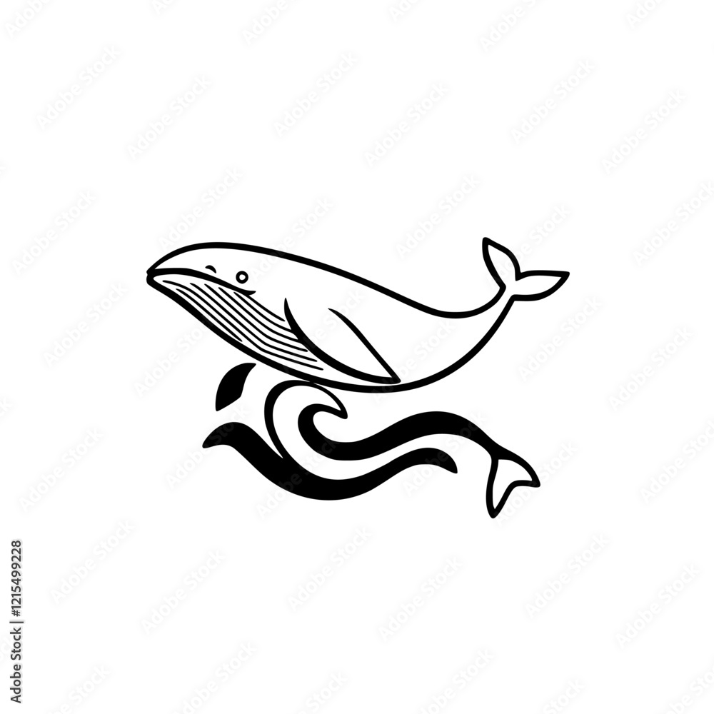 Fototapeta premium Majestic Whale Leaping over Ocean Waves: A Black and White Artistic Illustration
