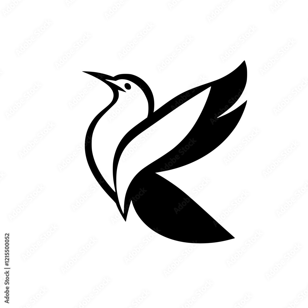 Elegant Bird in Flight: Minimalist Black and White Vector Graphic Elegant Bird in Flight: Minimalist Black and White Vector Graphic