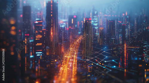 Wallpaper Mural Smart digital Innovation city with connection network reciprocity over the twilight cityscape. of future smart wireless digital city and social media networking systems that connects people with city Torontodigital.ca