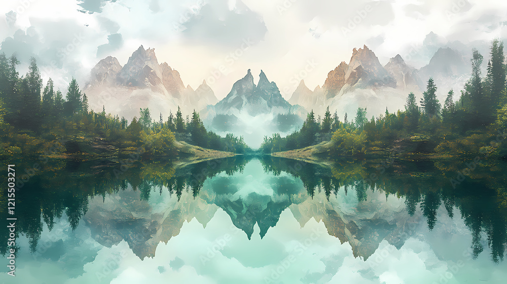 Naklejka premium mystical mountain lake