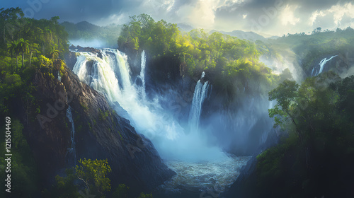 Surreal barron falls in the wet season, cairns - enchanting nature photography. Dreamscape Falls. Illustration photo