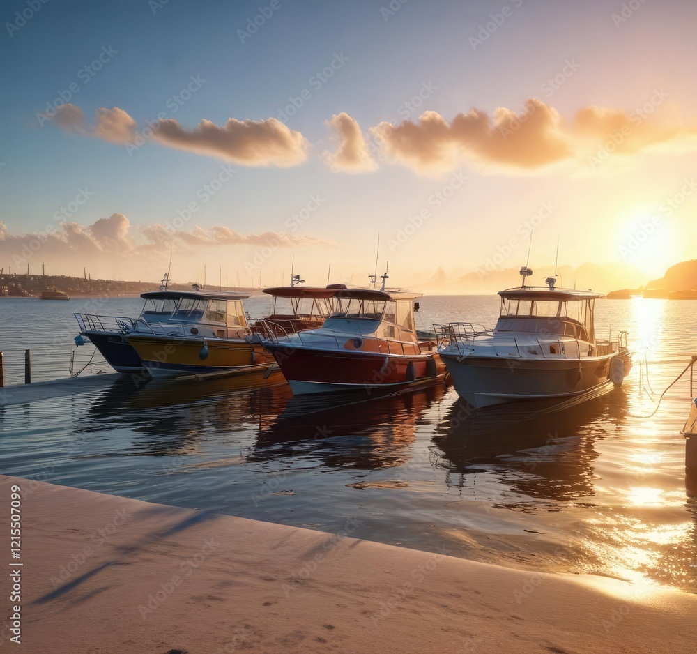 A vibrant and colorful scene of boats at the pier with the sun shining down on the water, boats, boats A vibrant and colorful scene of boats at the pier with the sun shining down on the water, boats, boats