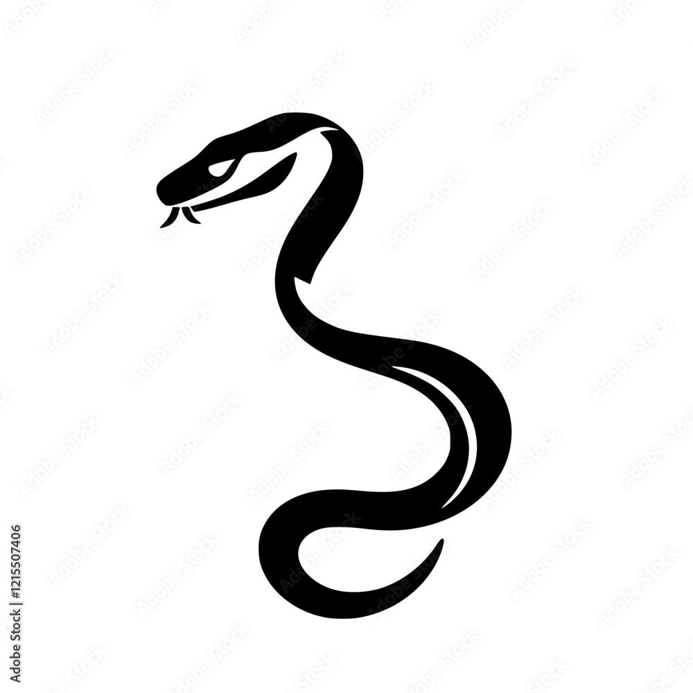 Fototapeta premium Serpentine Elegance: A Black and White Snake Illustration. Perfect for nature lovers and design enthusiasts, this minimalist vector graphic is a symbol of power and grace.