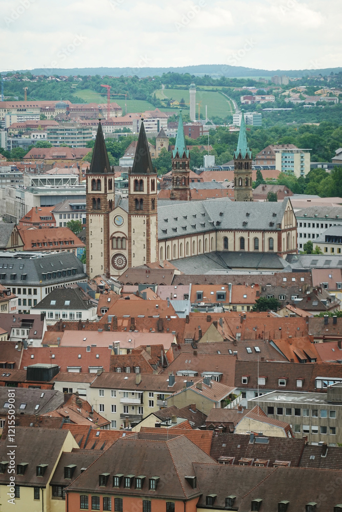 Fototapeta premium Panorama of Wuerzburg opening from Marienberg castle, Germany