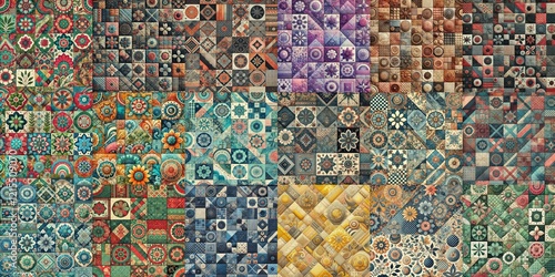 Creative patchwork tiled backgrounds. AI generated illustration
