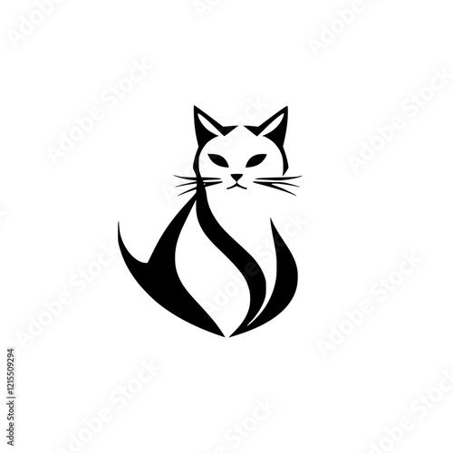 Wallpaper Mural Elegant Black and White Cat: Minimalist Animal Vector Graphic Torontodigital.ca