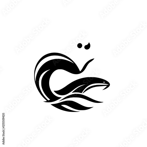 Elegant Black and White Eel in Ocean Wave: Abstract Marine Animal Vector Graphic photo