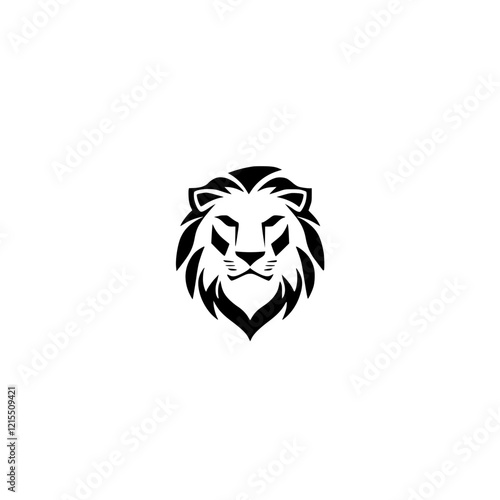 Majestic Lion Head: Black and White Vector Logo Design. A powerful symbol of strength, royalty, and wild nature. Perfect for branding and graphic design projects. photo