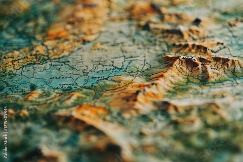 Detailed topographic map showcasing natural landscapes and geogr photo